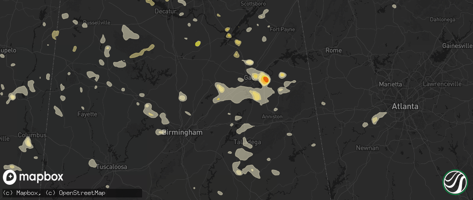 Hail map in Ashville, AL on July 1, 2026
