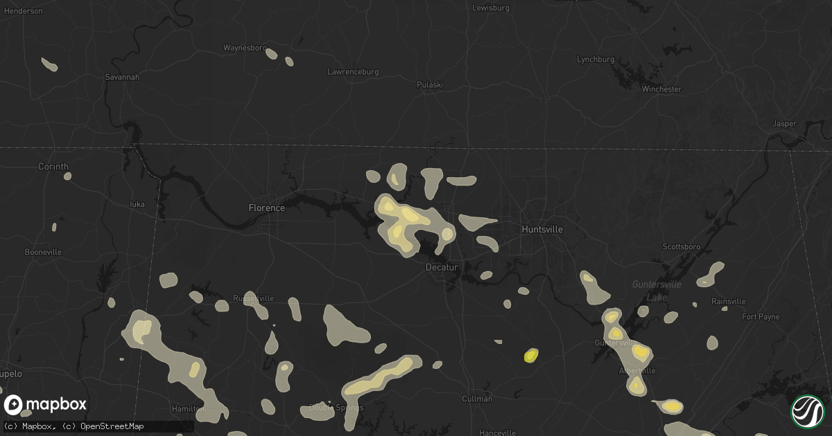 Hail map in Athens, AL on July 1, 2026