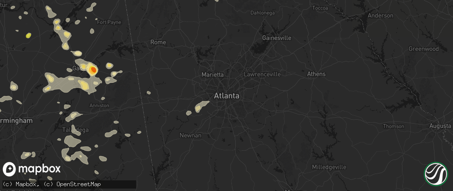 Hail map in Atlanta, GA on July 1, 2026