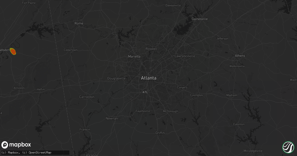 Hail map in Atlanta, GA on July 1, 2026