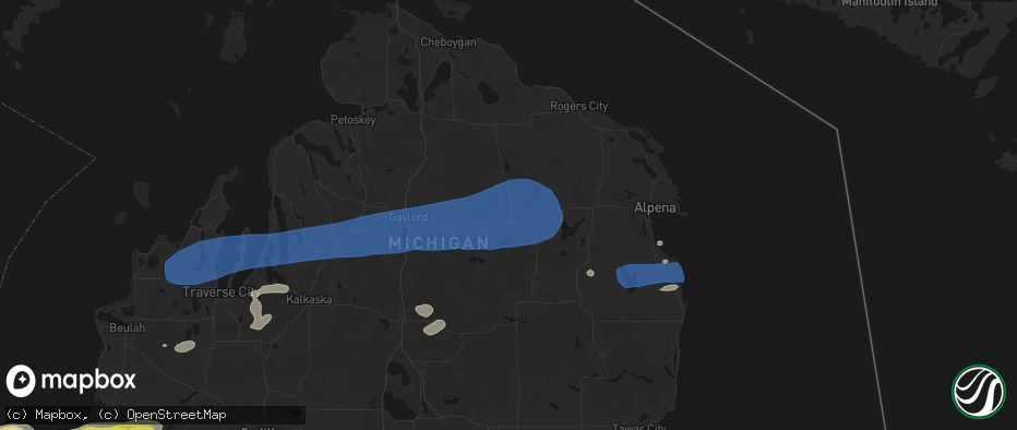Hail map in Atlanta, MI on July 1, 2026