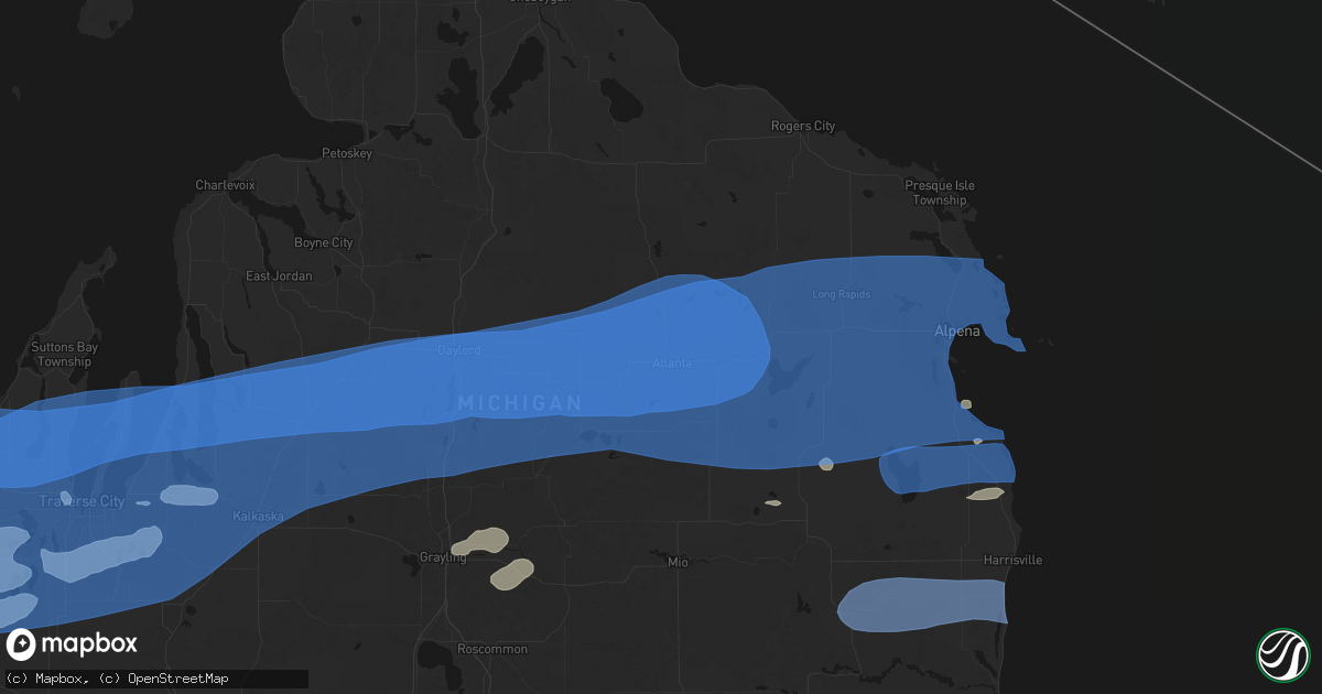 Hail map in Atlanta, MI on July 1, 2026