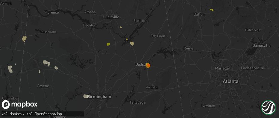 Hail map in Attalla, AL on July 1, 2026