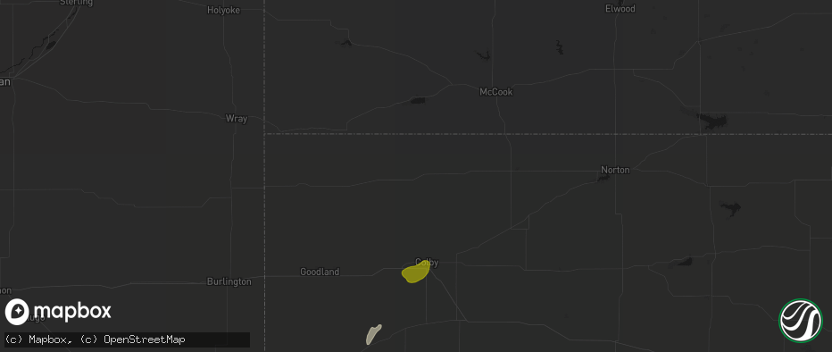 Hail map in Atwood, KS on July 1, 2026