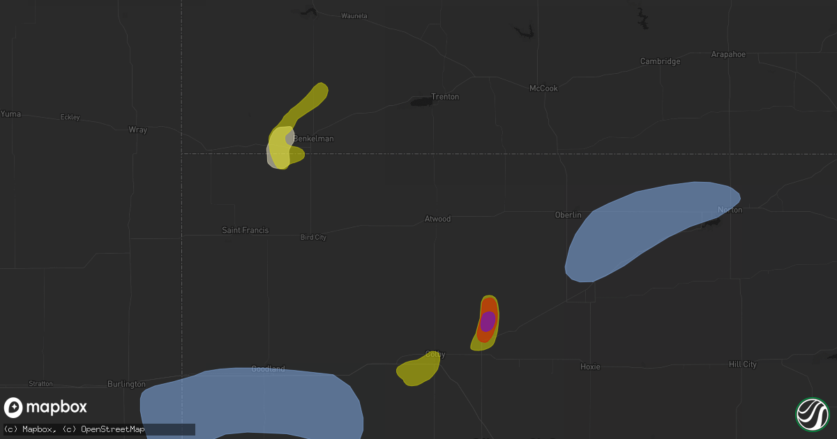 Hail map in Atwood, KS on July 1, 2026