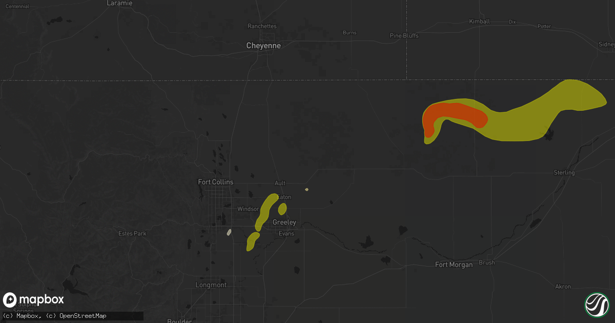 Hail map in Ault, CO on July 1, 2026