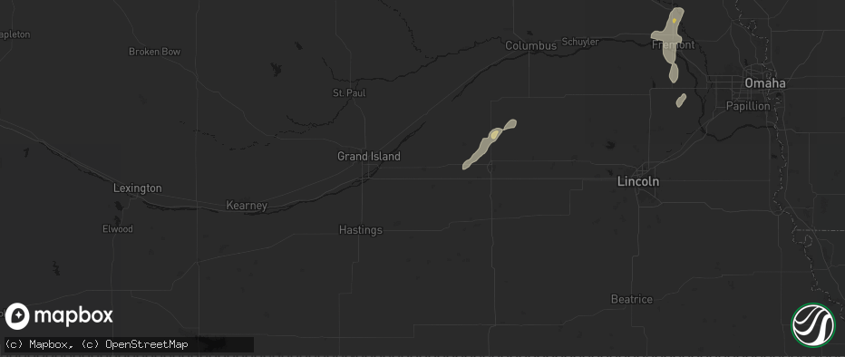 Hail map in Aurora, NE on July 1, 2026