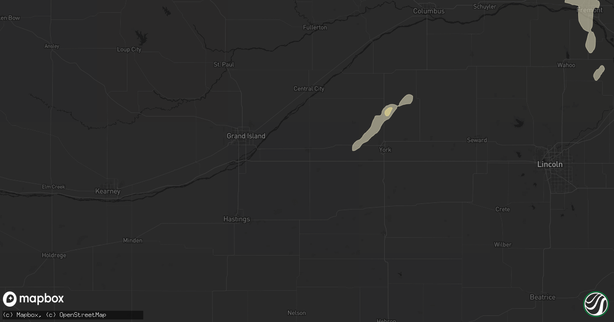 Hail map in Aurora, NE on July 1, 2026