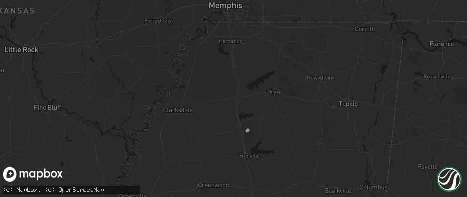 Hail map in Batesville, MS on July 1, 2026