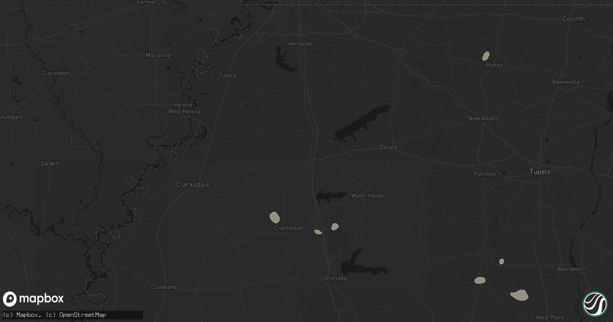 Hail map in Batesville, MS on July 1, 2026
