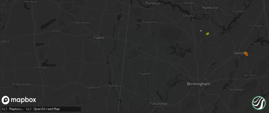 Hail map in Beaverton, AL on July 1, 2026
