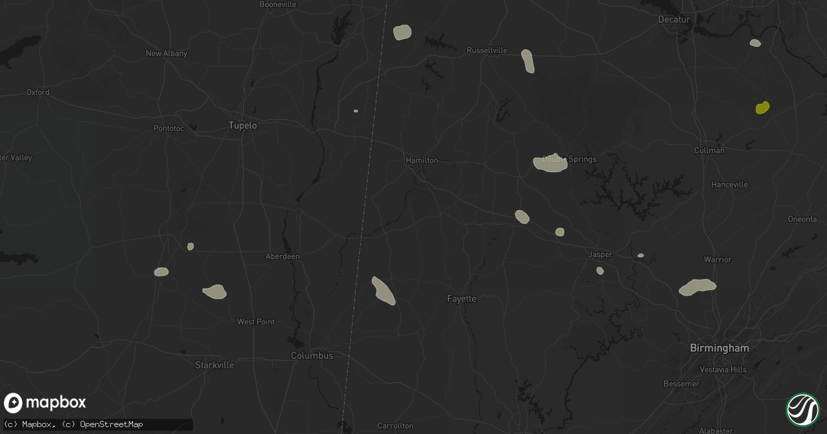 Hail map in Beaverton, AL on July 1, 2026