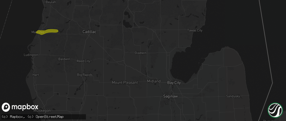 Hail map in Beaverton, MI on July 1, 2026