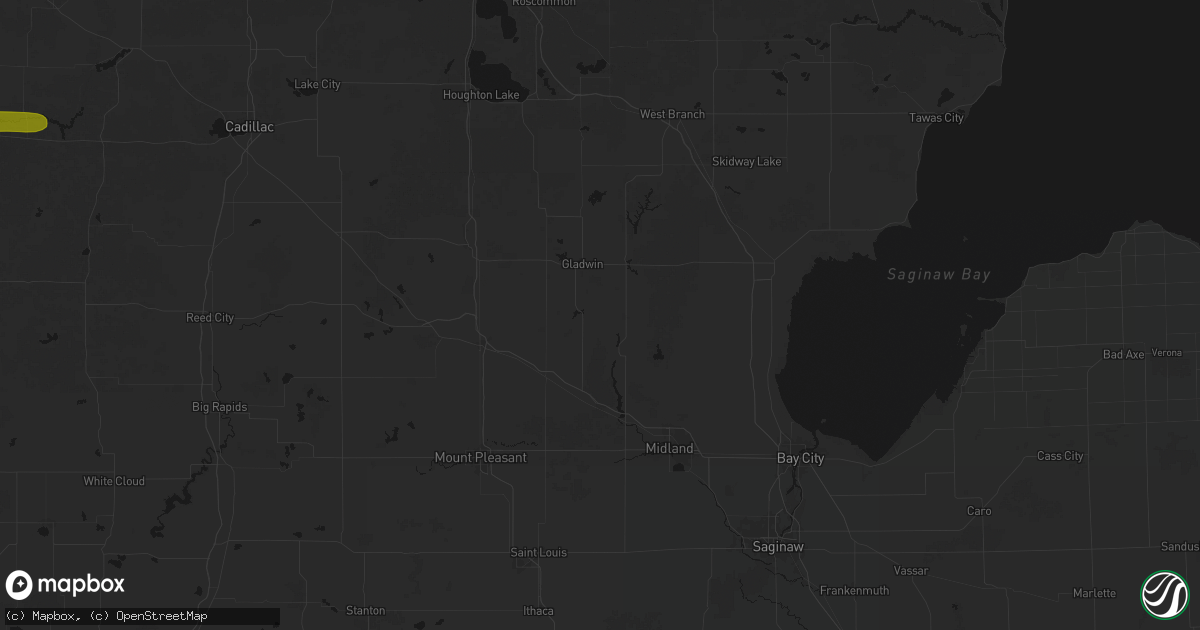 Hail map in Beaverton, MI on July 1, 2026