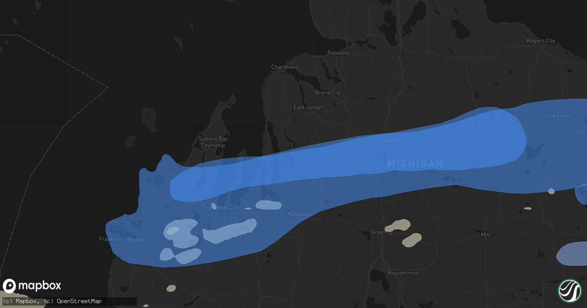 Hail map in Bellaire, MI on July 1, 2026