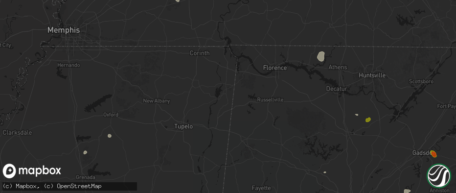 Hail map in Belmont, MS on July 1, 2026
