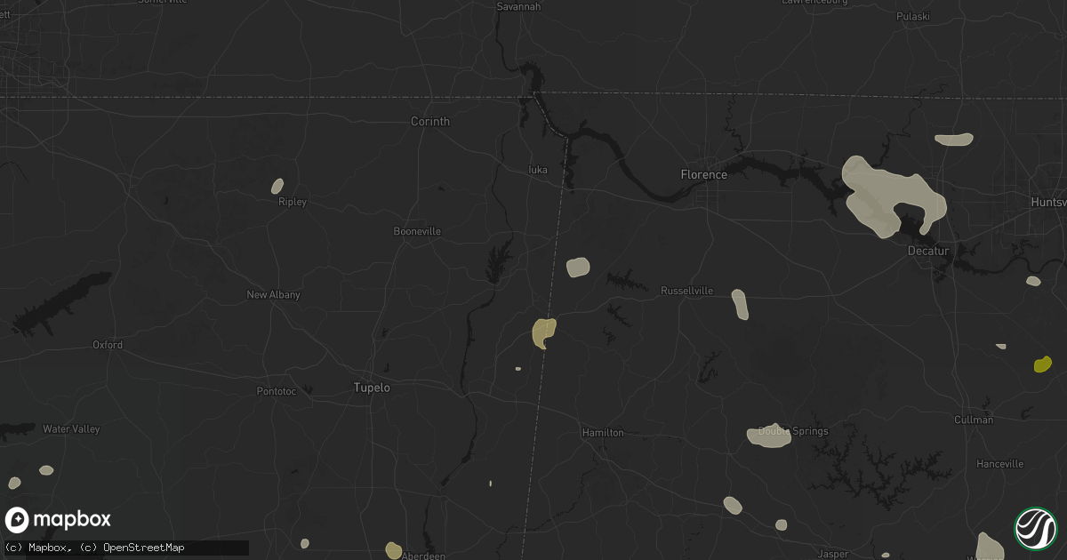 Hail map in Belmont, MS on July 1, 2026