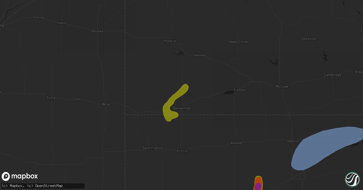 Hail map in Benkelman, NE on July 1, 2026