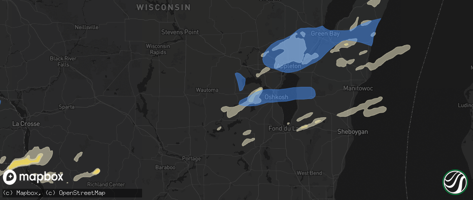 Hail map in Berlin, WI on July 1, 2026