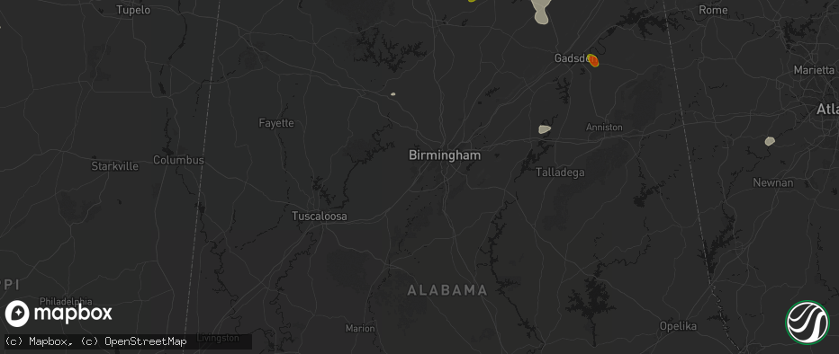 Hail map in Bessemer, AL on July 1, 2026