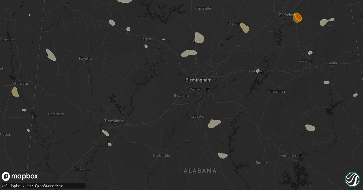 Hail map in Bessemer, AL on July 1, 2026