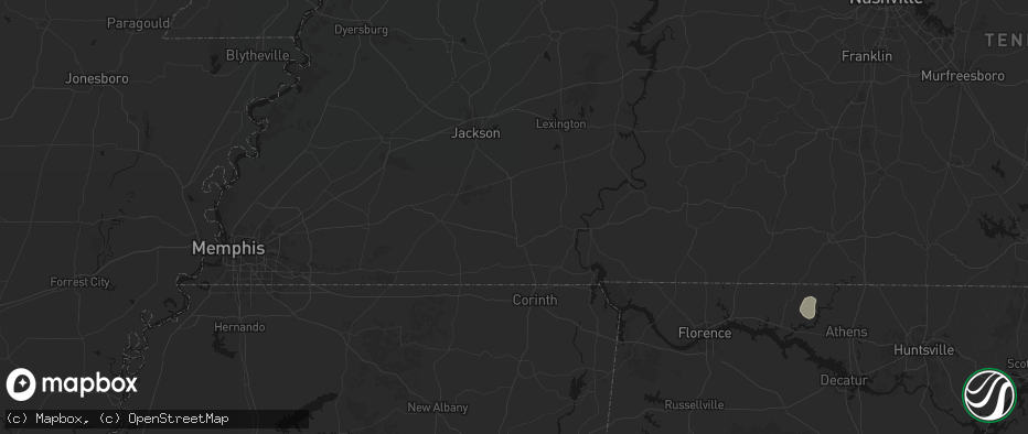 Hail map in Bethel Springs, TN on July 1, 2026