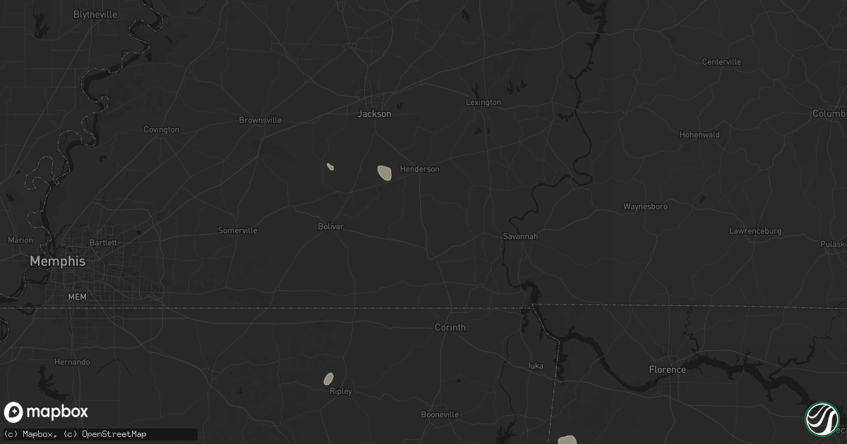 Hail map in Bethel Springs, TN on July 1, 2026