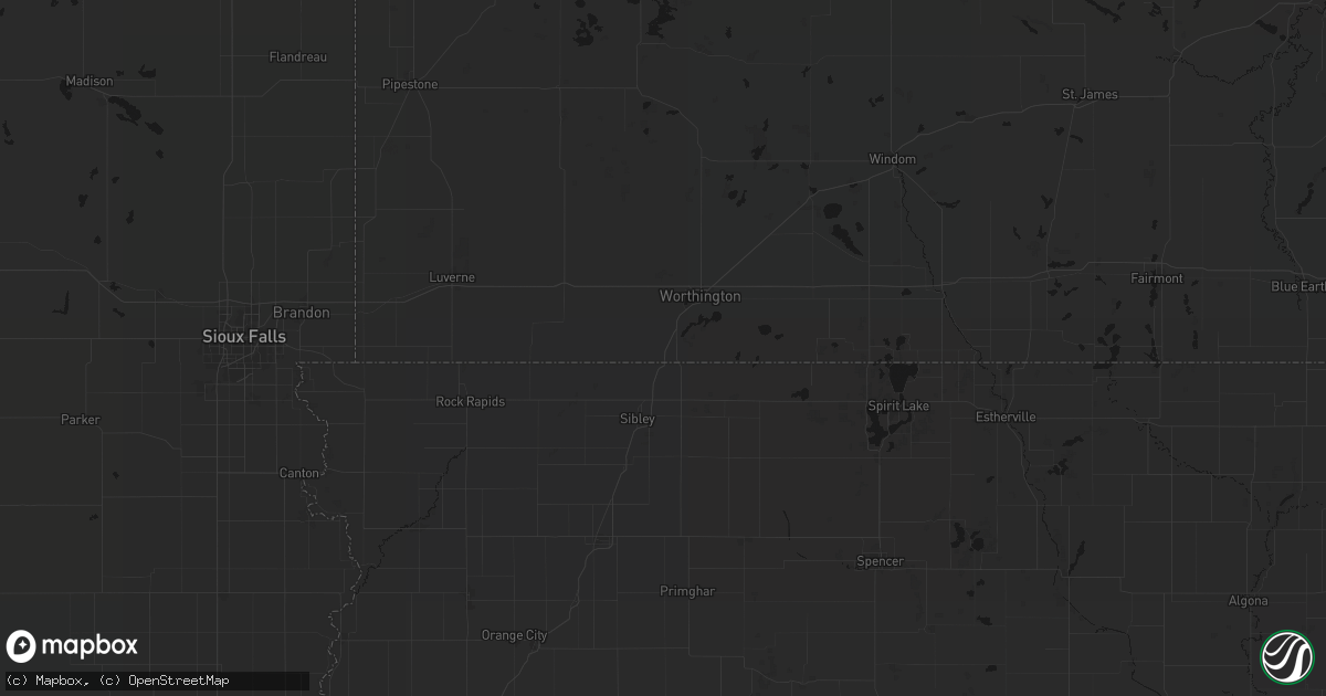 Hail map in Bigelow, MN on July 1, 2026