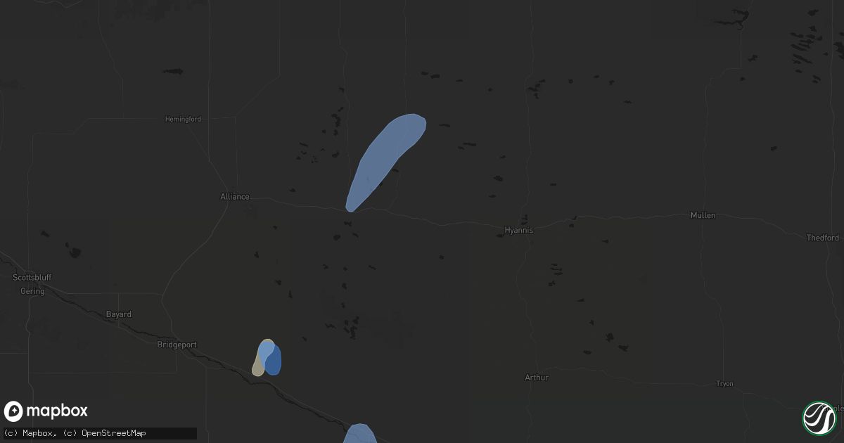 Hail map in Bingham, NE on July 1, 2026