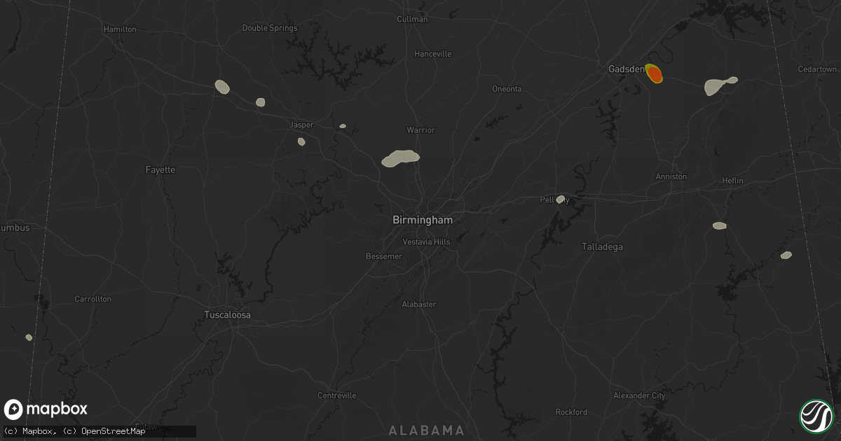 Hail map in Birmingham, AL on July 1, 2026