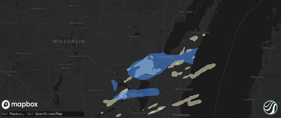 Hail map in Black Creek, WI on July 1, 2026