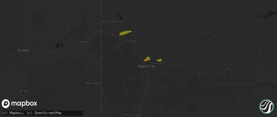 Hail map in Black Hawk, SD on July 1, 2026
