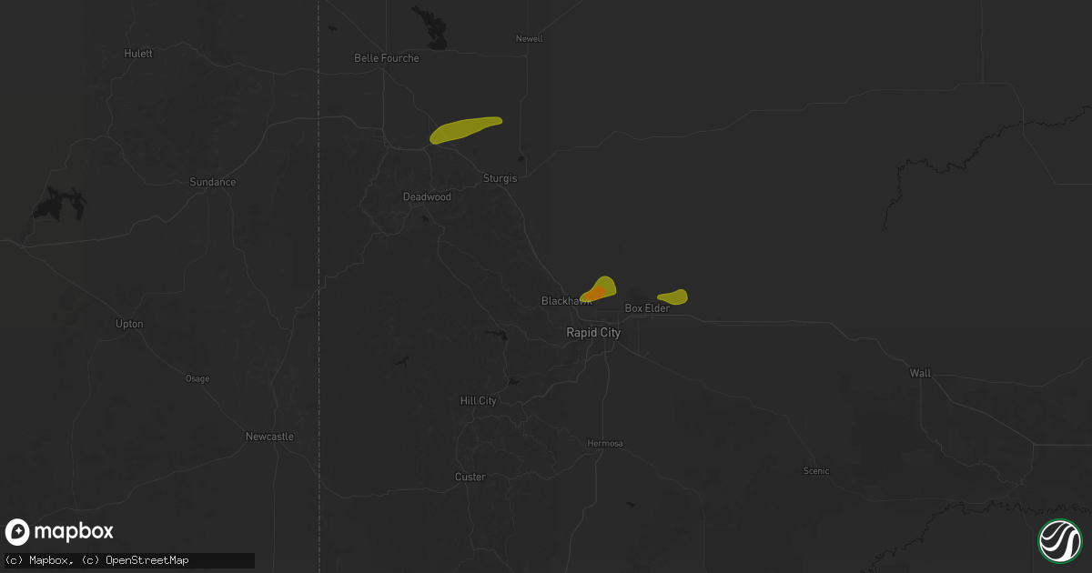 Hail map in Black Hawk, SD on July 1, 2026