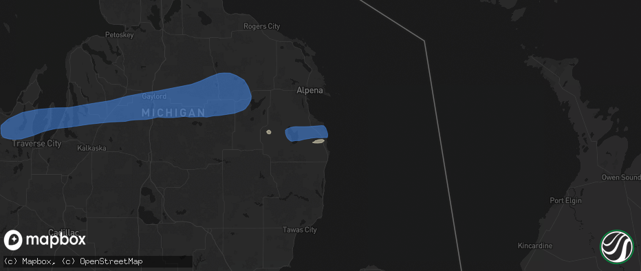 Hail map in Black River, MI on July 1, 2026