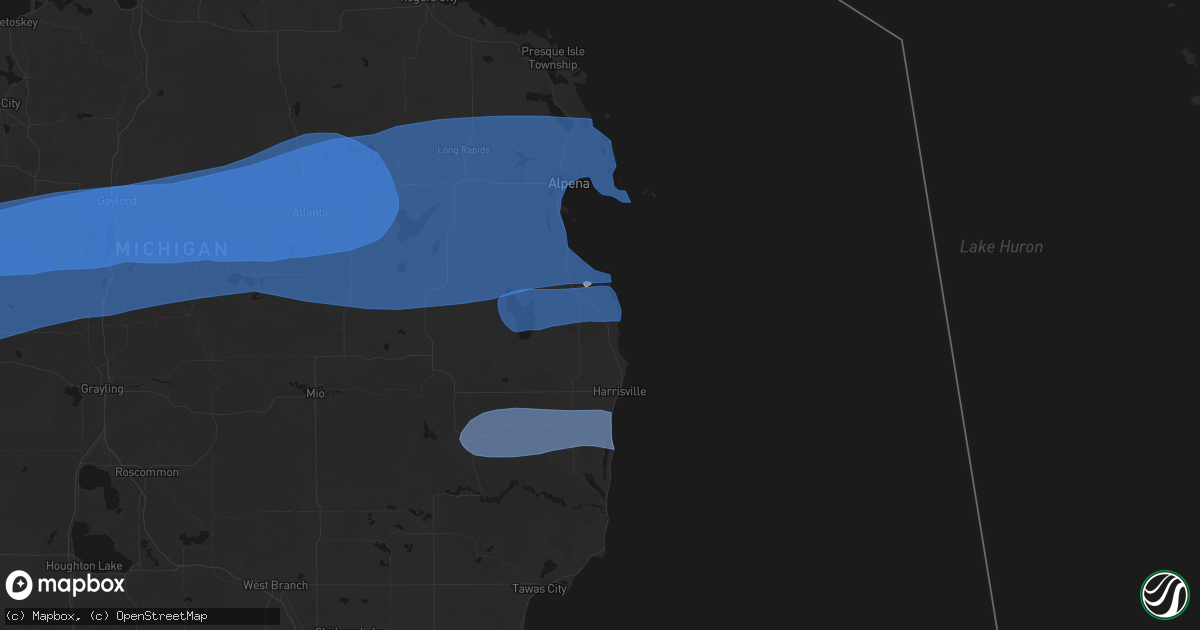 Hail map in Black River, MI on July 1, 2026