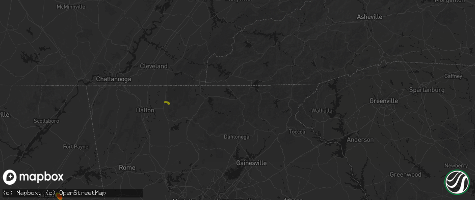 Hail map in Blairsville, GA on July 1, 2026