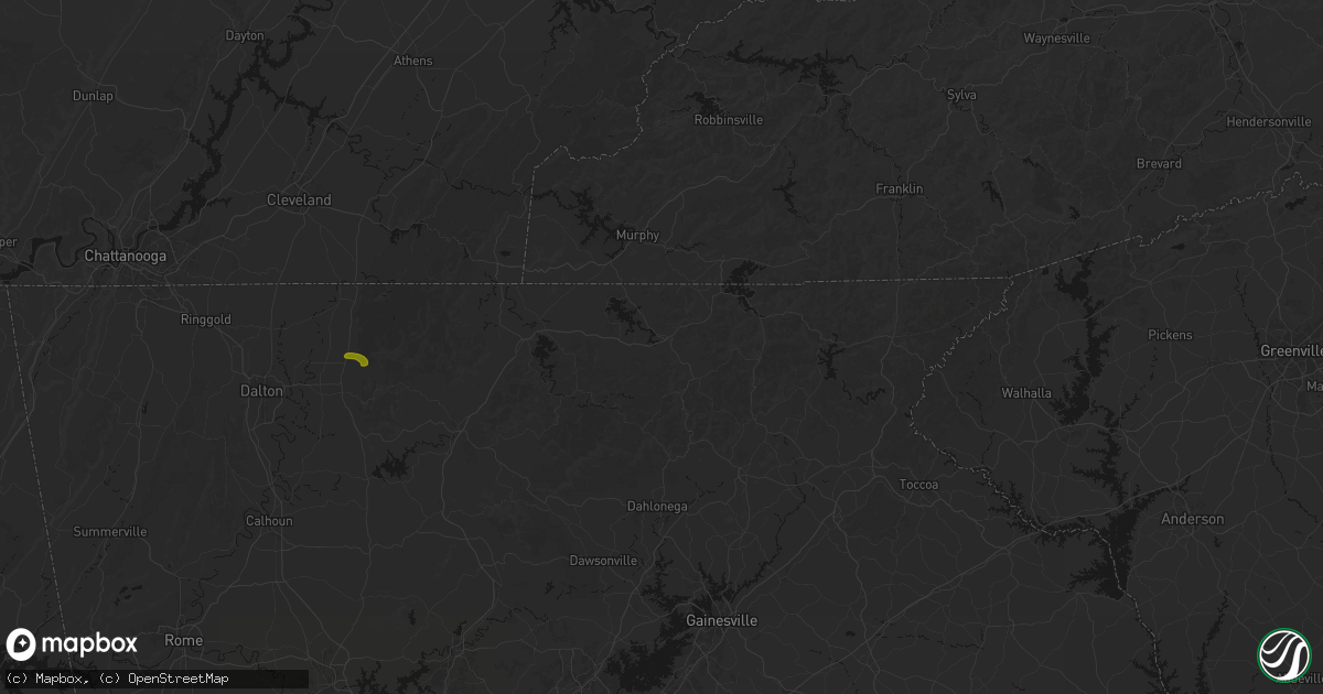 Hail map in Blairsville, GA on July 1, 2026