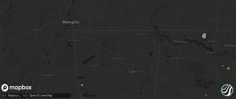 Hail map in Blue Mountain, MS on July 1, 2026