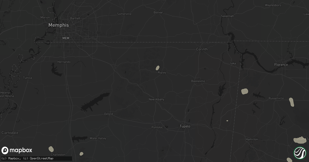 Hail map in Blue Mountain, MS on July 1, 2026
