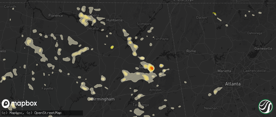 Hail map in Boaz, AL on July 1, 2026