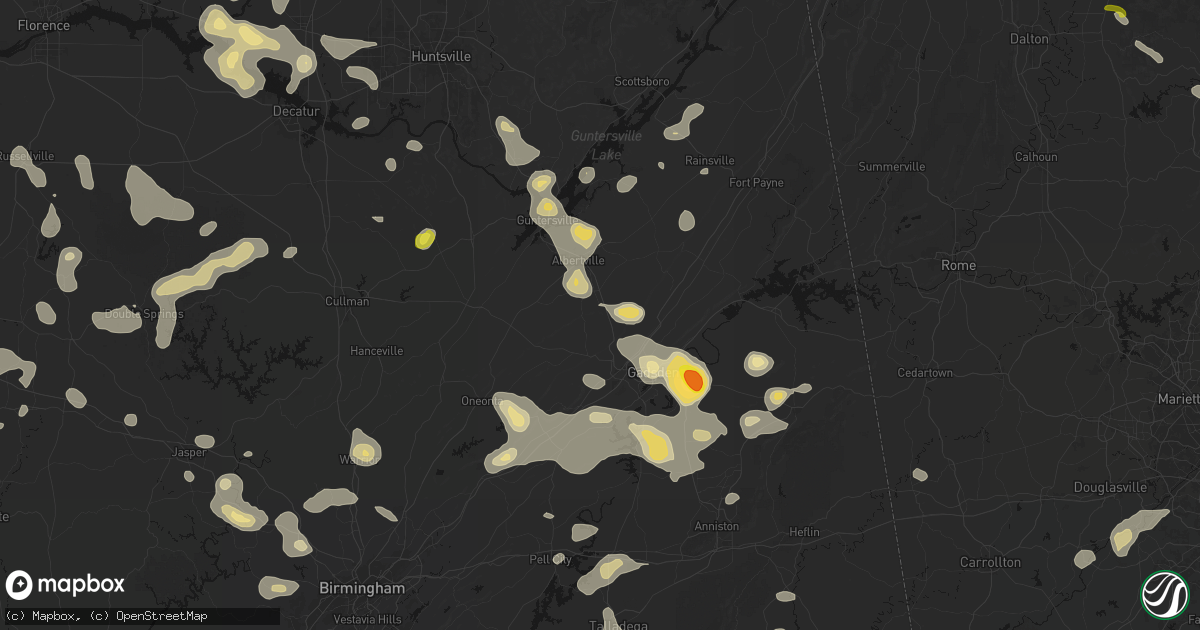 Hail map in Boaz, AL on July 1, 2026