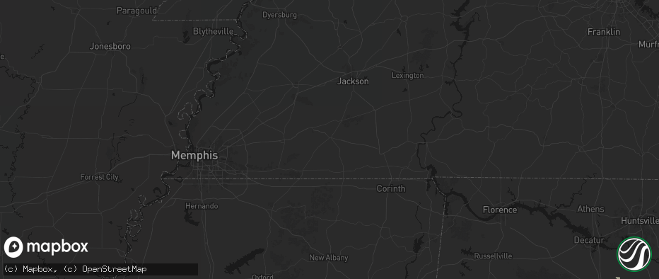 Hail map in Bolivar, TN on July 1, 2026
