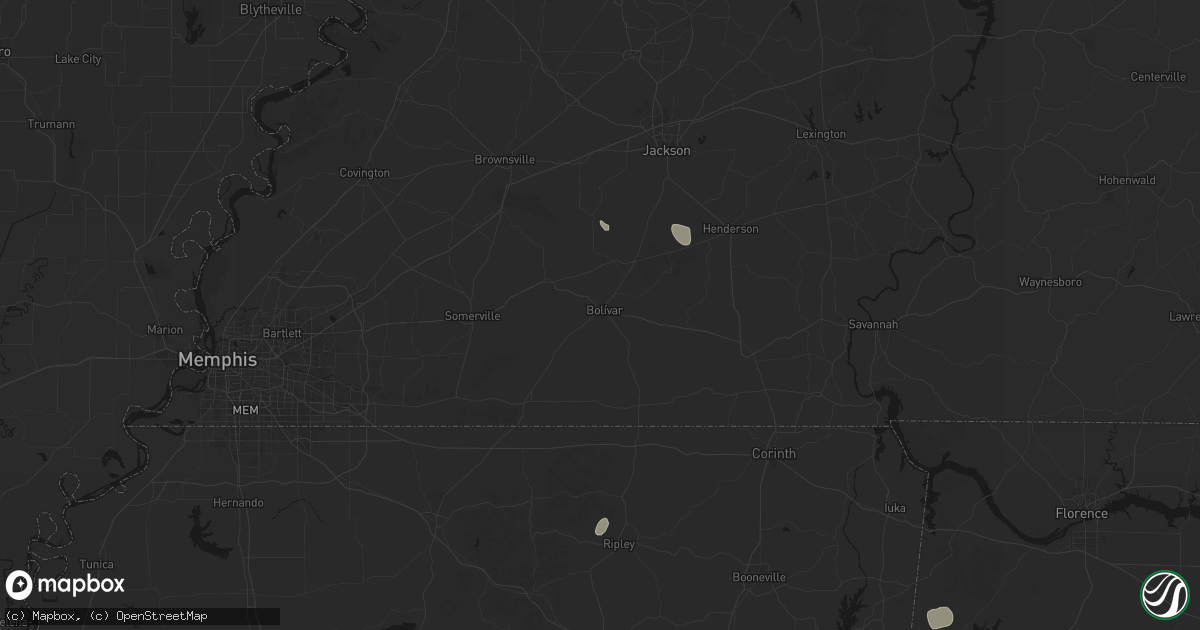 Hail map in Bolivar, TN on July 1, 2026