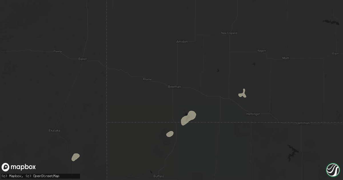 Hail map in Bowman, ND on July 1, 2026