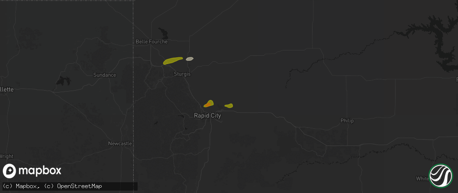 Hail map in Box Elder, SD on July 1, 2026
