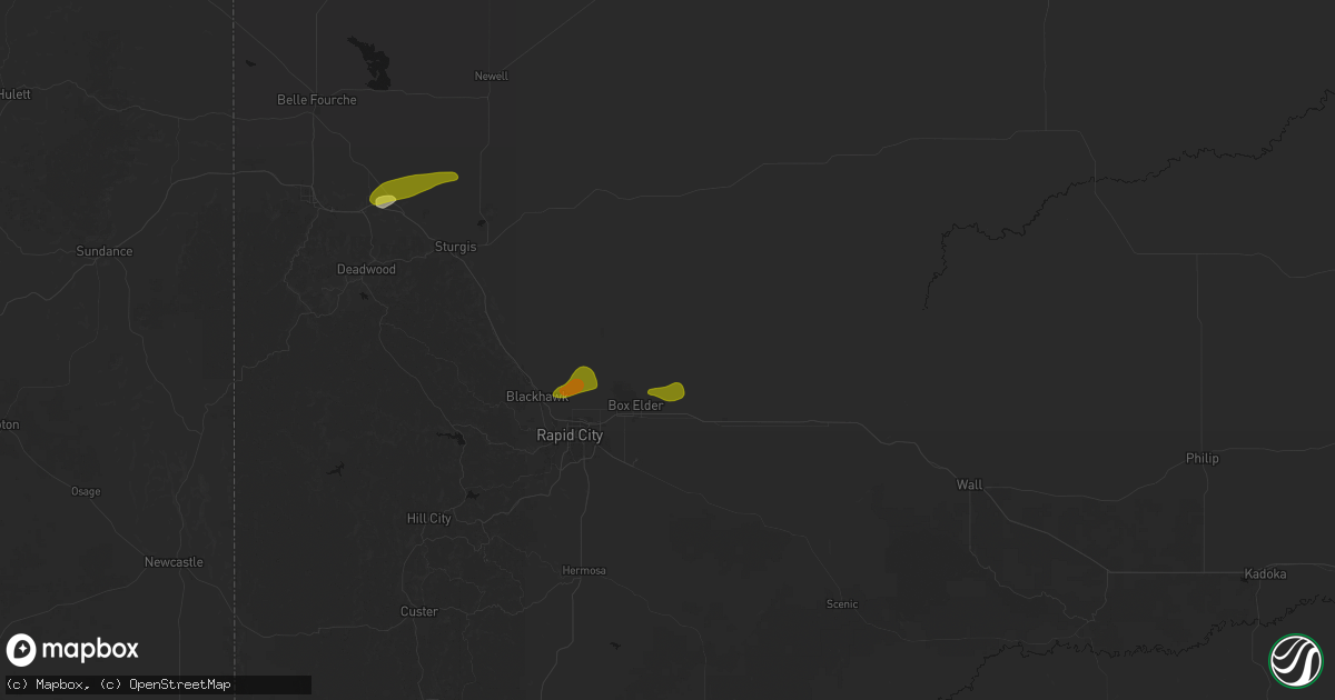 Hail map in Box Elder, SD on July 1, 2026