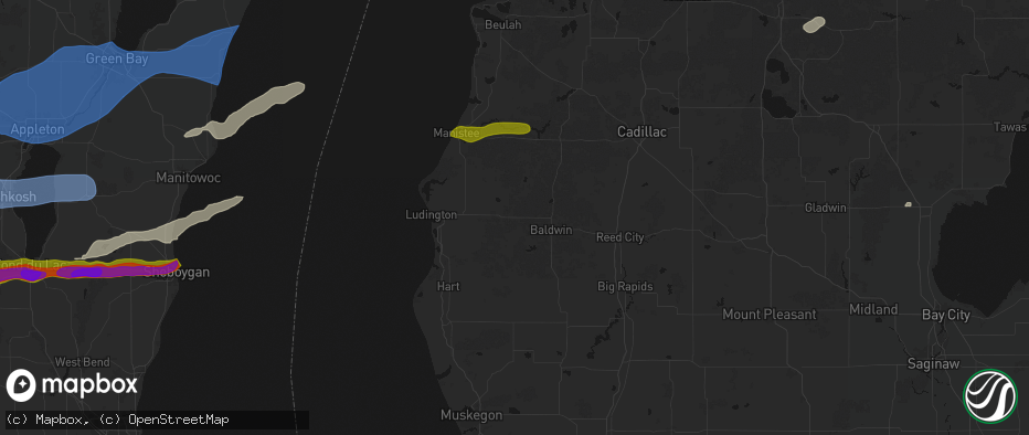 Hail map in Branch, MI on July 1, 2026
