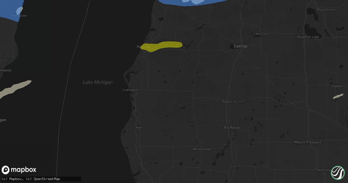 Hail map in Branch, MI on July 1, 2026