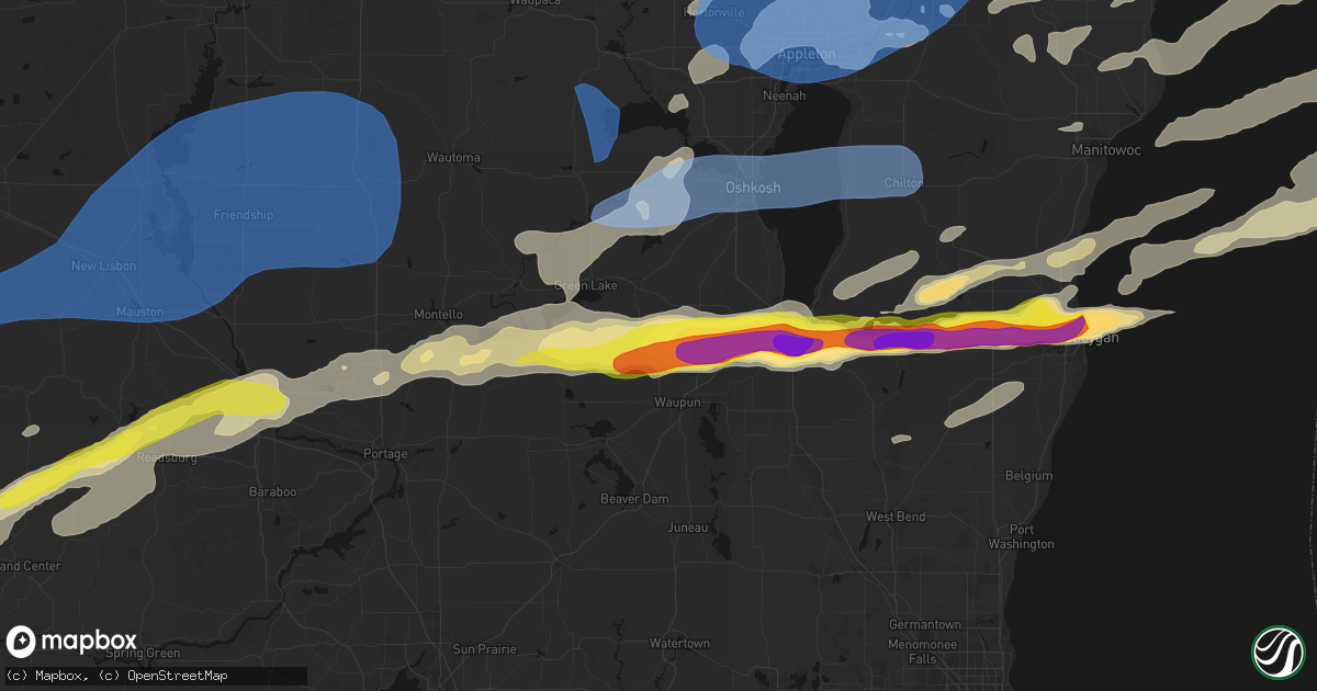 Hail map in Brandon, WI on July 1, 2026