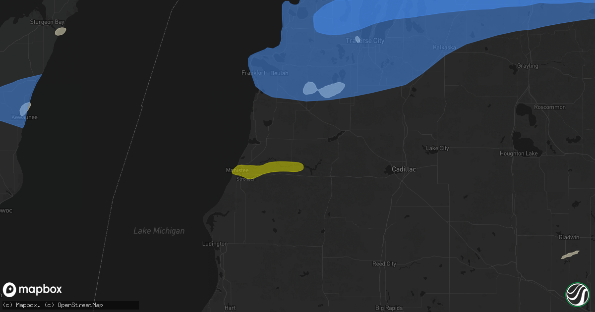 Hail map in Brethren, MI on July 1, 2026